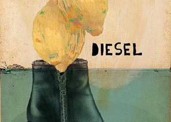 ilustración de limones con bota de marca Diesel para Tapas Magazine